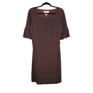 NEW Willow Glenn Ruffle Sleeve Knee-Length Pullover Shift Dress Brown Women's 14